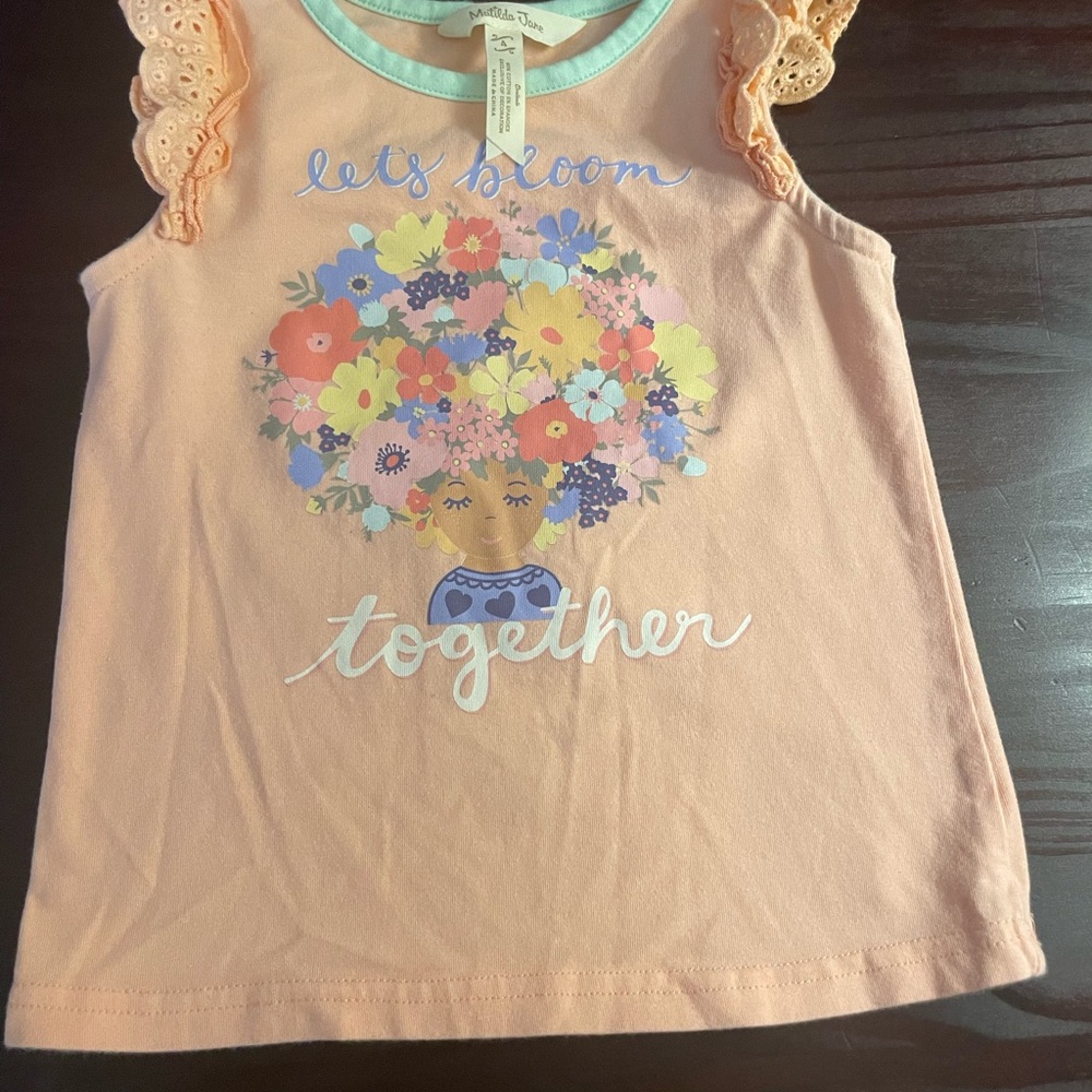 Matilda Jane Orange Tank Top with Floral Design and Ruffle Sleeves